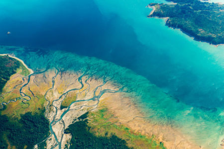 Unnamed river delta opens into Kukak Bay, Katmai National Park & Preserve.